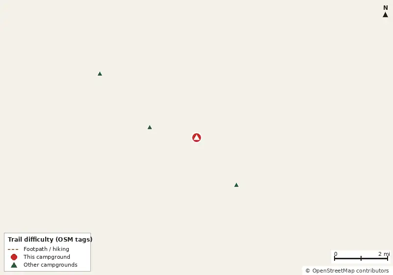 Map of roads, water and trails within about 5 miles of Gator Hole Primative Camp Site