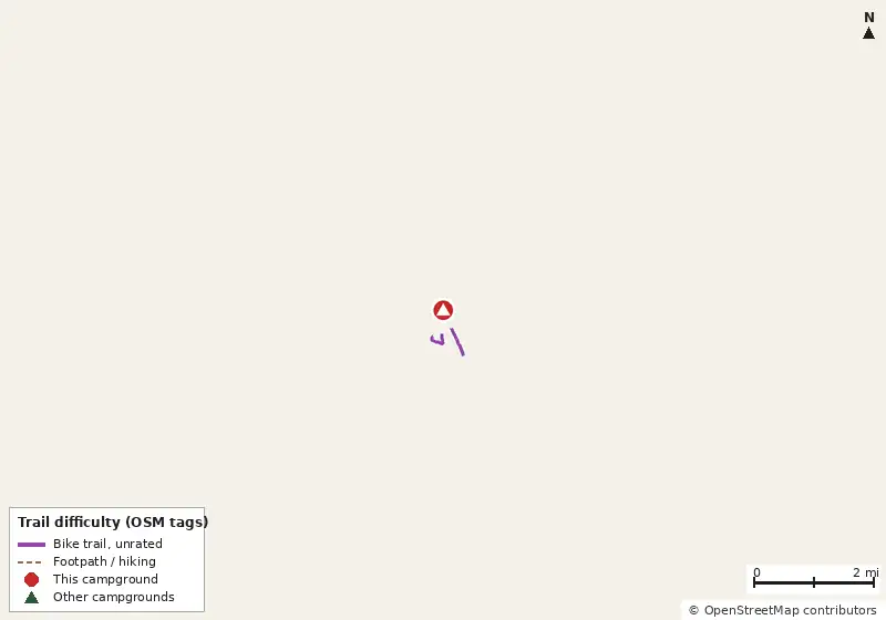 Map of roads, water and trails within about 5 miles of George L. Smith State Park Campground, with bike trails colored by their OpenStreetMap difficulty tags