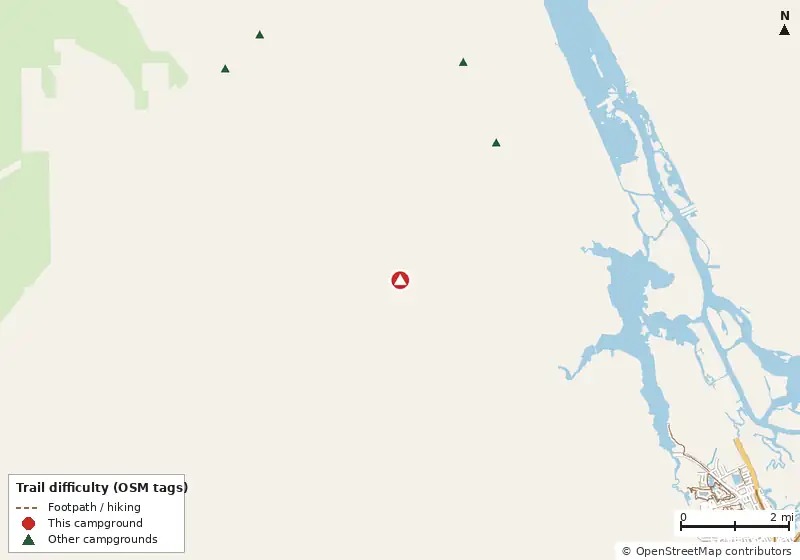 Map of roads, water and trails within about 5 miles of Girls SummerCamp