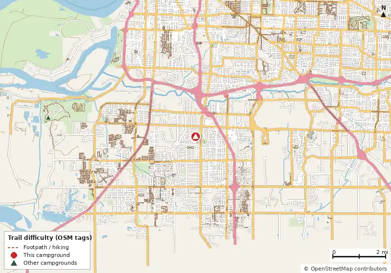 Map of roads, water and trails within about 5 miles of Graceland RV Park and Campground