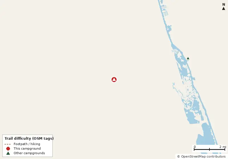 Map of roads, water and trails within about 5 miles of Green Acres RV Park