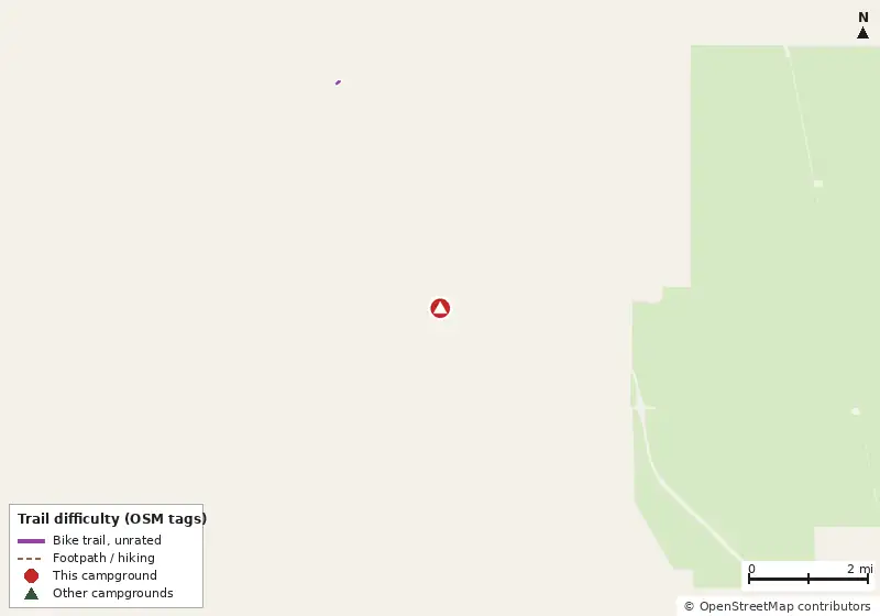 Map of roads, water and trails within about 5 miles of Gulf View RV Resort, with bike trails colored by their OpenStreetMap difficulty tags