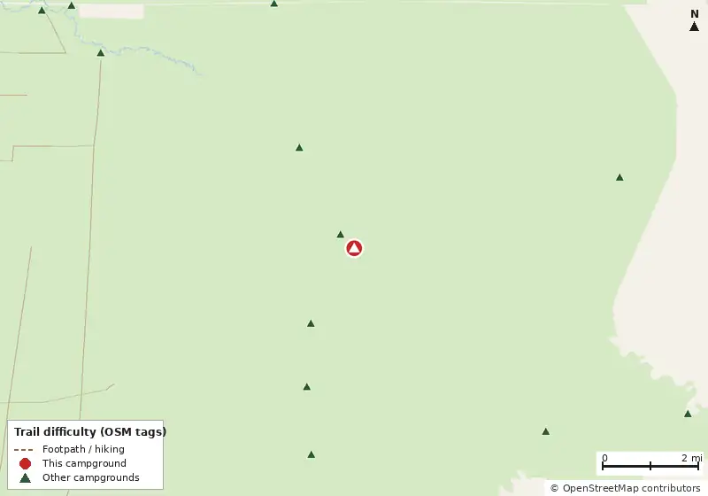 Map of roads, water and trails within about 5 miles of Gully Branch #1 Camp