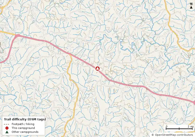 Map of roads, water and trails within about 5 miles of H & M RV Park