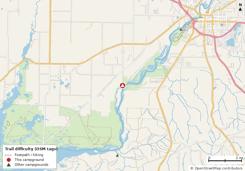 Map of roads, water and trails within about 5 miles of Hales Landing Park