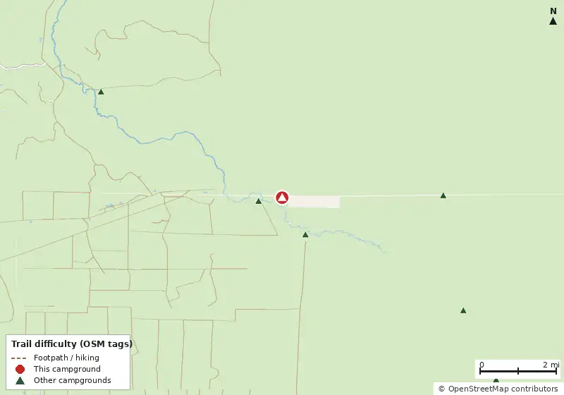 Map of roads, water and trails within about 5 miles of Harper's Camp