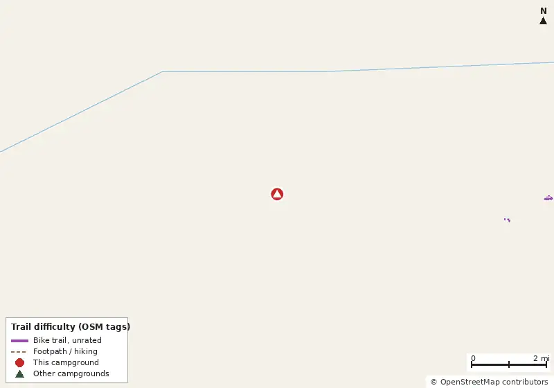 Map of roads, water and trails within about 5 miles of Henderson Beach State Park Campground, with bike trails colored by their OpenStreetMap difficulty tags