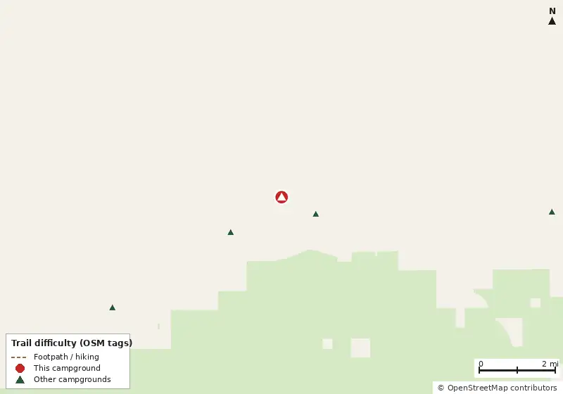 Map of roads, water and trails within about 5 miles of High Bluff Campground