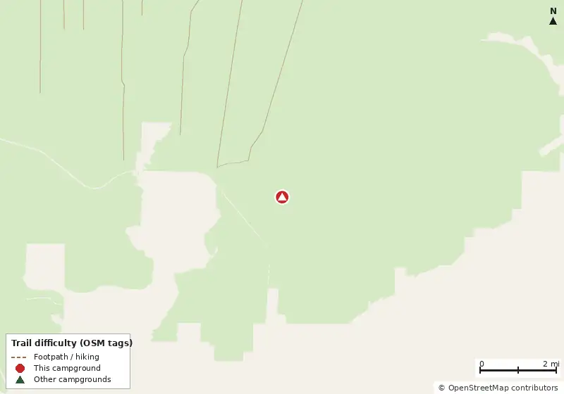 Map of roads, water and trails within about 5 miles of High Bluff
