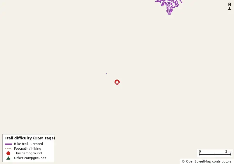 Map of roads, water and trails within about 5 miles of High Falls State Park Campground, with bike trails colored by their OpenStreetMap difficulty tags