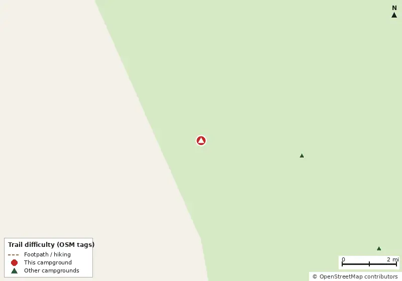 Map of roads, water and trails within about 5 miles of Highland Beach Campsite