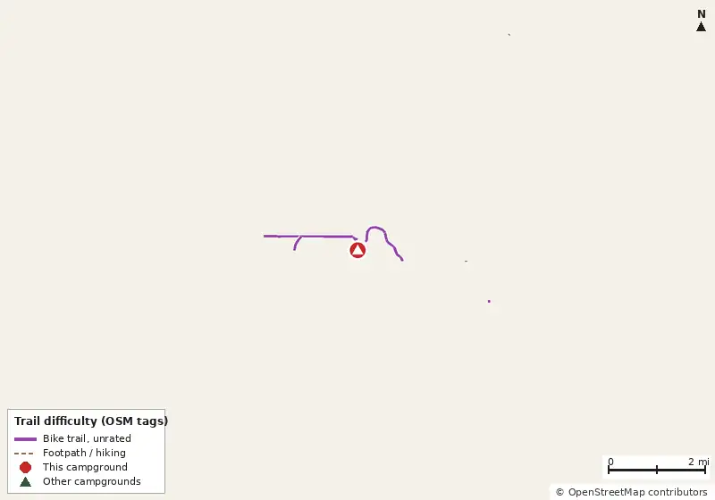 Map of roads, water and trails within about 5 miles of Highlands Hammock State Park Campground, with bike trails colored by their OpenStreetMap difficulty tags