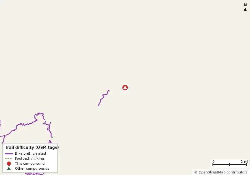 Map of roads, water and trails within about 5 miles of Hillsborough River State Park Campground, with bike trails colored by their OpenStreetMap difficulty tags