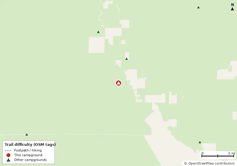 Map of roads, water and trails within about 5 miles of Hitchcock Lake