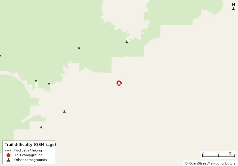 Map of roads, water and trails within about 5 miles of Ho Hum RV Park