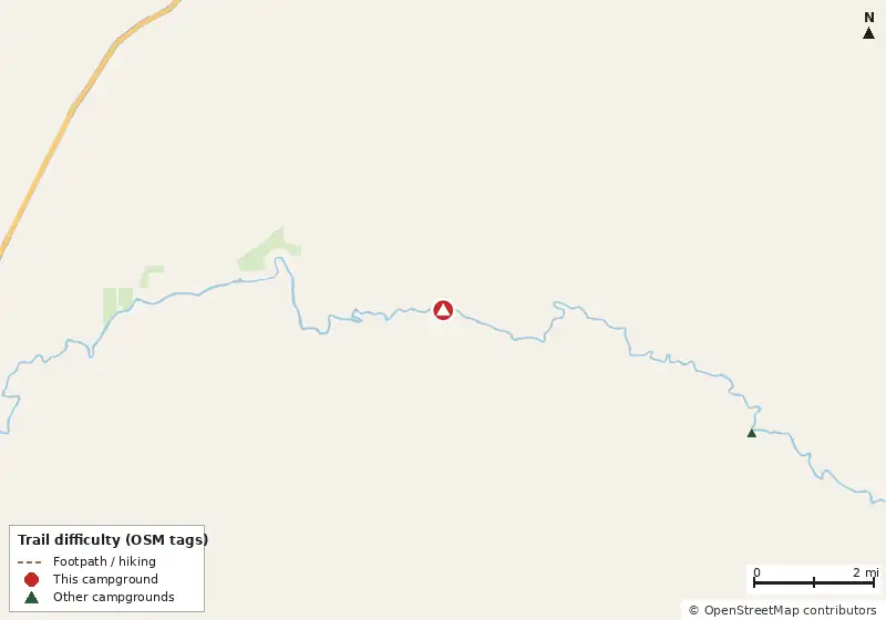 Map of roads, water and trails within about 5 miles of Holton Creek River Camp