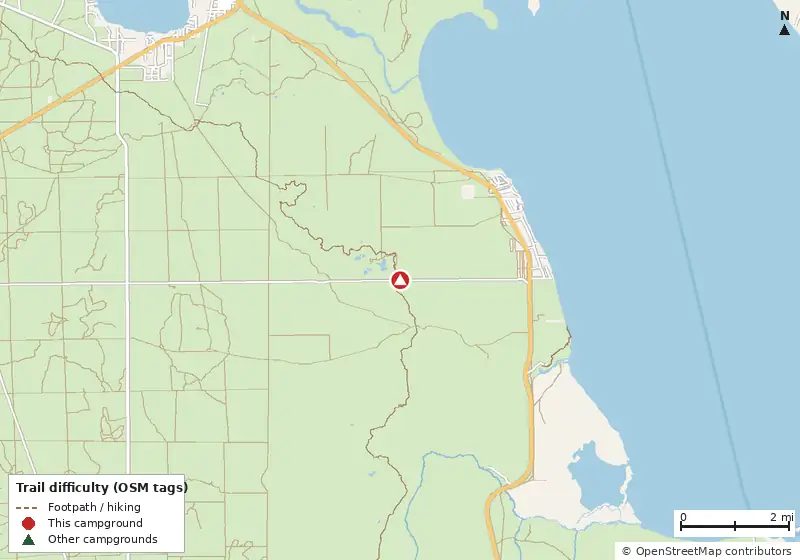 Map of roads, water and trails within about 5 miles of Hopkins Prairie Campground