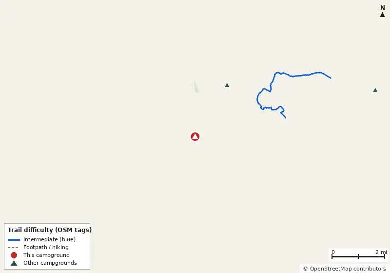 Map of roads, water and trails within about 5 miles of Keystone Heights RV Resort, with bike trails colored by their OpenStreetMap difficulty tags