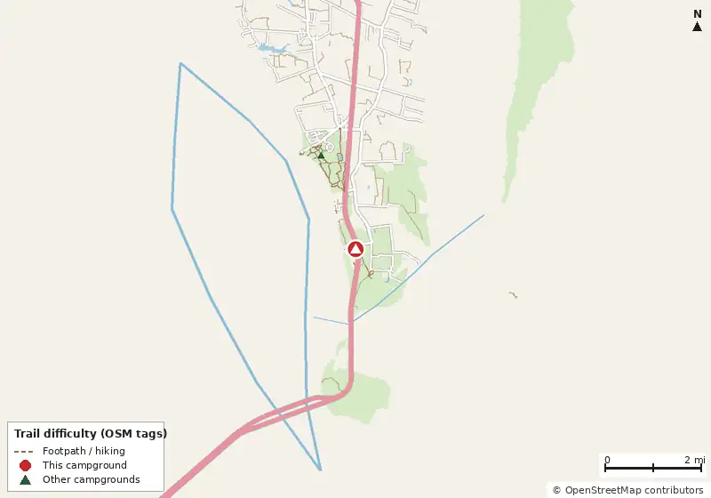 Map of roads, water and trails within about 5 miles of KOA Resort