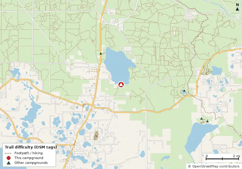 Map of roads, water and trails within about 5 miles of Lake Dorr Cabin