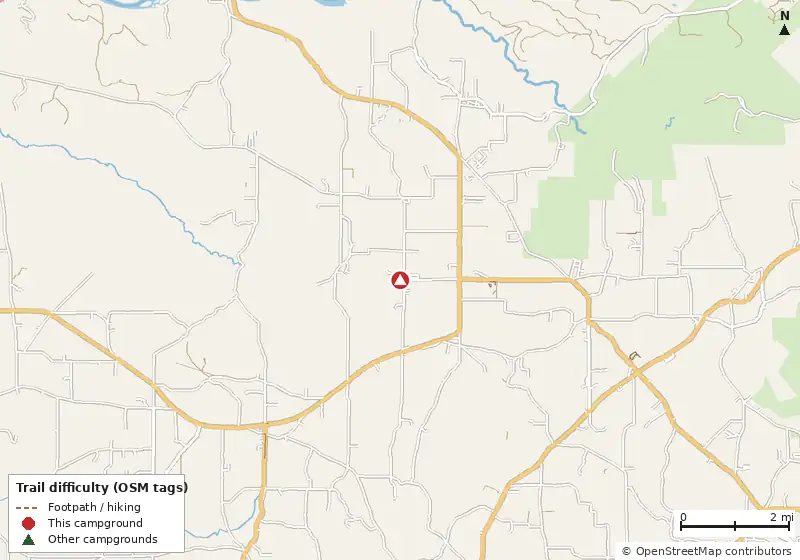 Map of roads, water and trails within about 5 miles of Lake Lucy RV Park