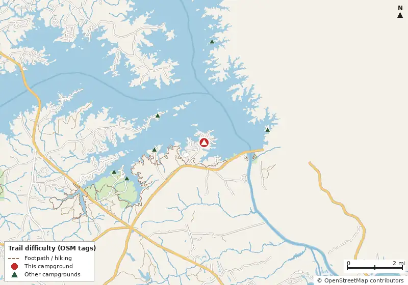 Map of roads, water and trails within about 5 miles of Lake Springs