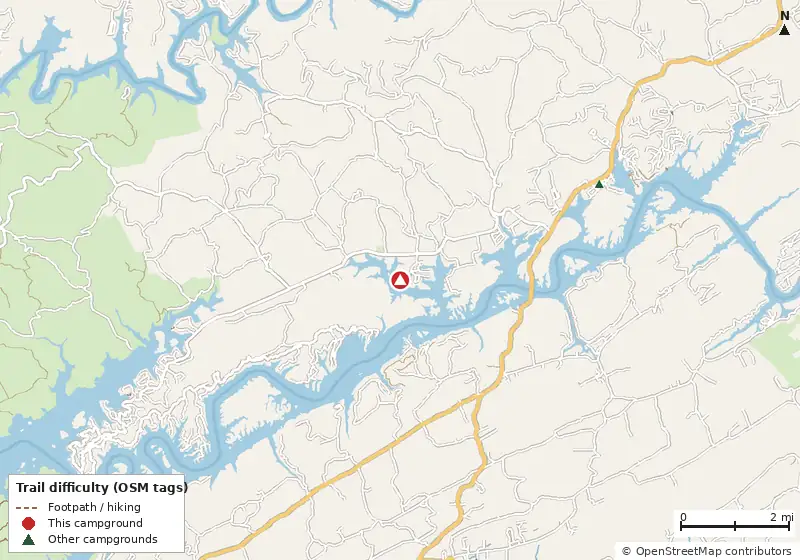 Map of roads, water and trails within about 5 miles of Lakeview Campground