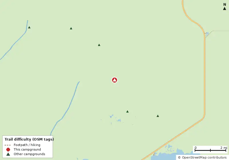 Map of roads, water and trails within about 5 miles of Lane Bay Chickee