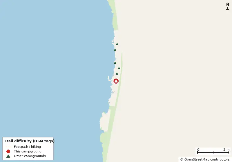 Map of roads, water and trails within about 5 miles of Lazy Days Campground