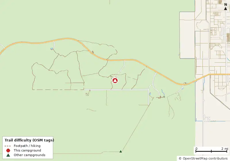 Map of roads, water and trails within about 5 miles of Long Pine Key Campground
