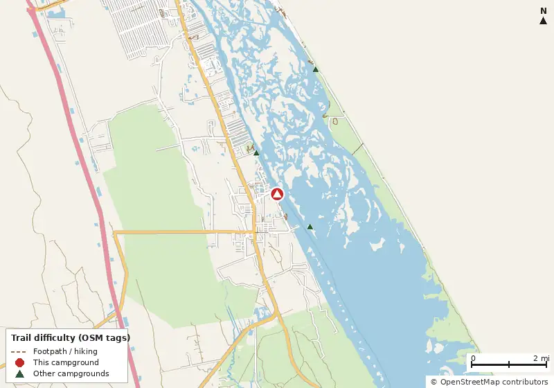 Map of roads, water and trails within about 5 miles of Lopez RV Park