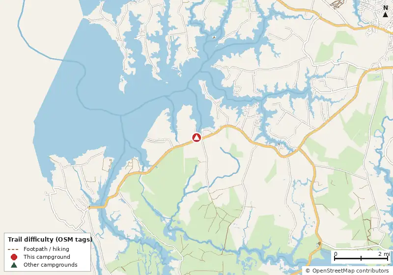 Map of roads, water and trails within about 5 miles of Madison Bay Campground, Marina, and Restaurant