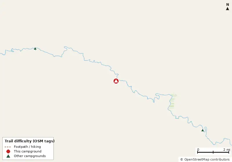 Map of roads, water and trails within about 5 miles of Membership Camping