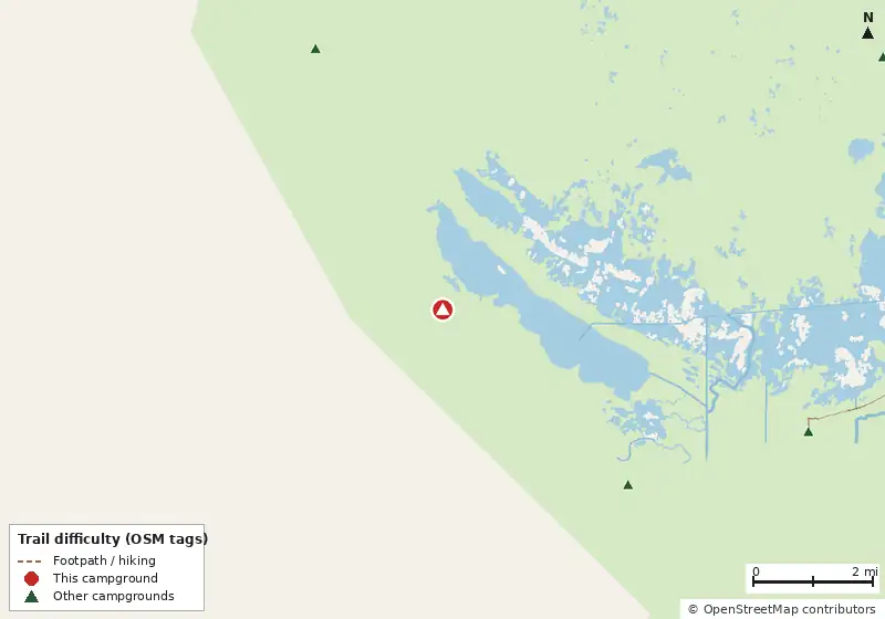 Map of roads, water and trails within about 5 miles of Middle Cape