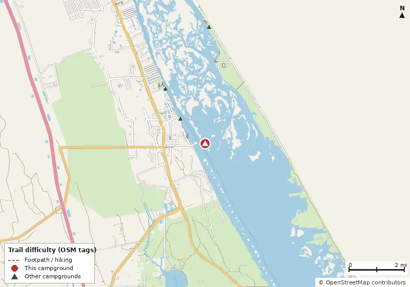 Map of roads, water and trails within about 5 miles of Middle Dredge Campsite