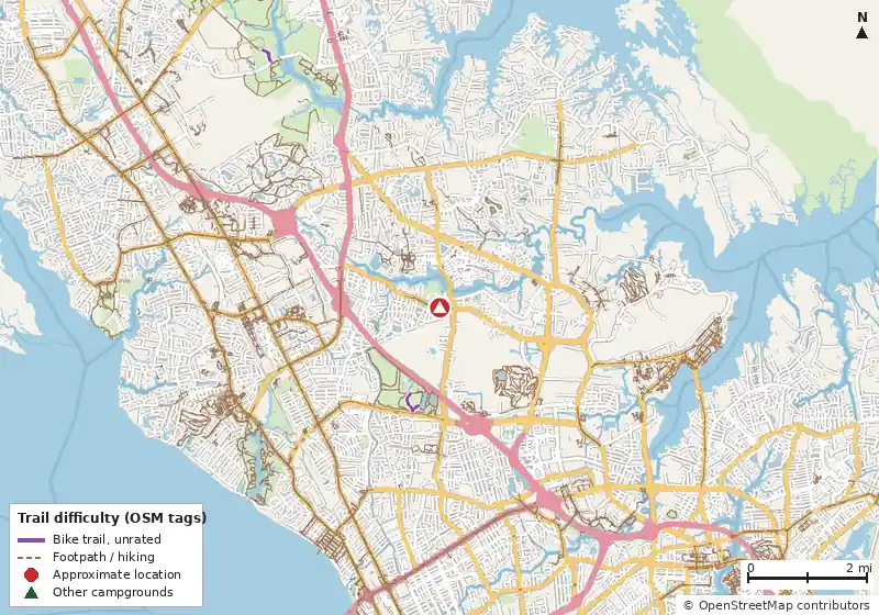 Map of roads, water and trails within about 5 miles of Bethel FamCamp