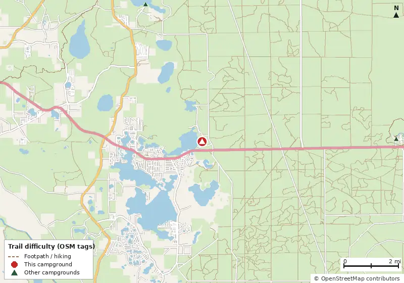 Map of roads, water and trails within about 5 miles of Mill Dam Group Camp