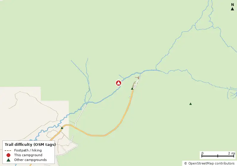 Map of roads, water and trails within about 5 miles of Mixons Hammock Campsite