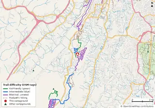 Map of bike trails near Moonshine Campsite