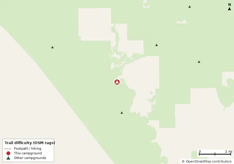 Map of roads, water and trails within about 5 miles of Mormon Key Beach Campsite