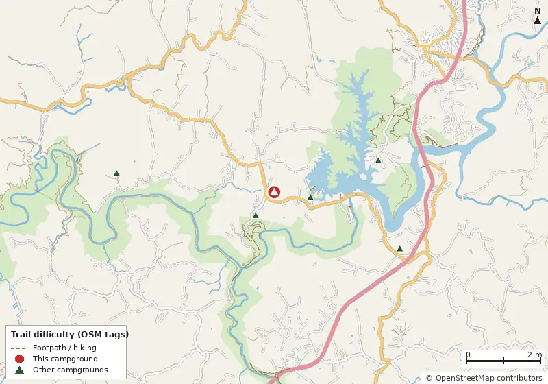 Map of roads, water and trails within about 5 miles of Mountain Top RV Park & Cabins