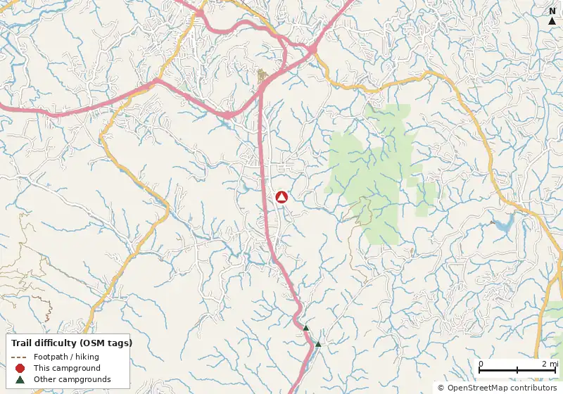 Map of roads, water and trails within about 5 miles of Mountain View RV Park