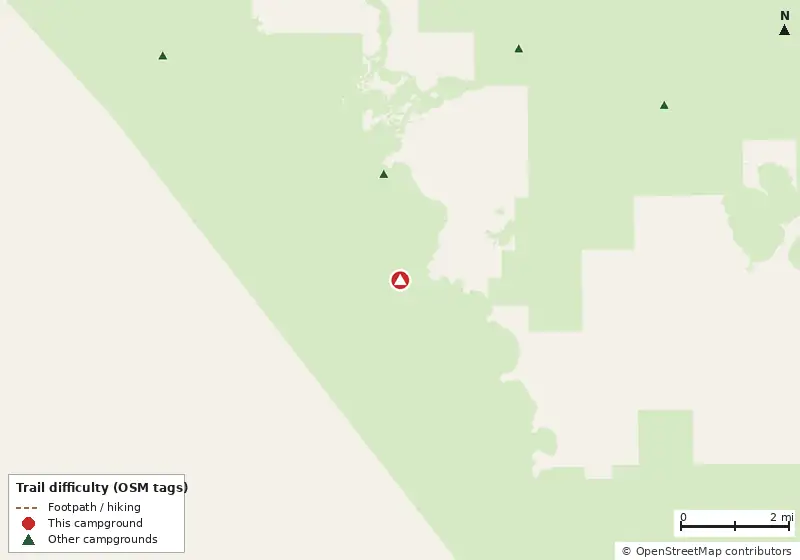 Map of roads, water and trails within about 5 miles of New Turkey Key Campsite
