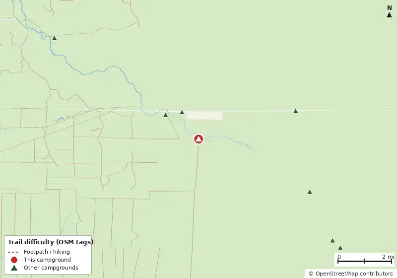 Map of roads, water and trails within about 5 miles of North Road Camp