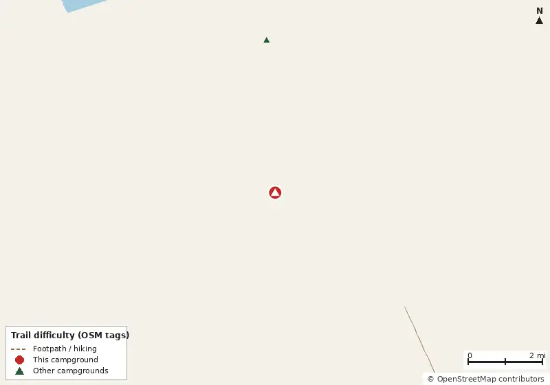 Map of roads, water and trails within about 5 miles of OBX Campground