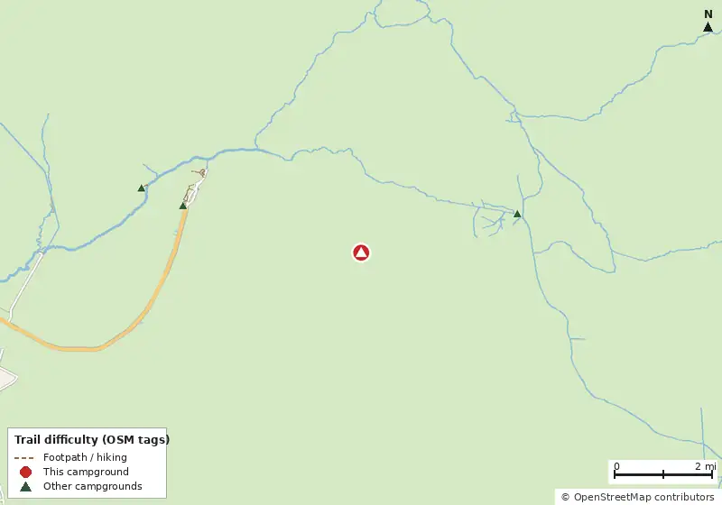 Map of roads, water and trails within about 5 miles of Okefenokee National Wildlife Refuge Overnight Camping Permit