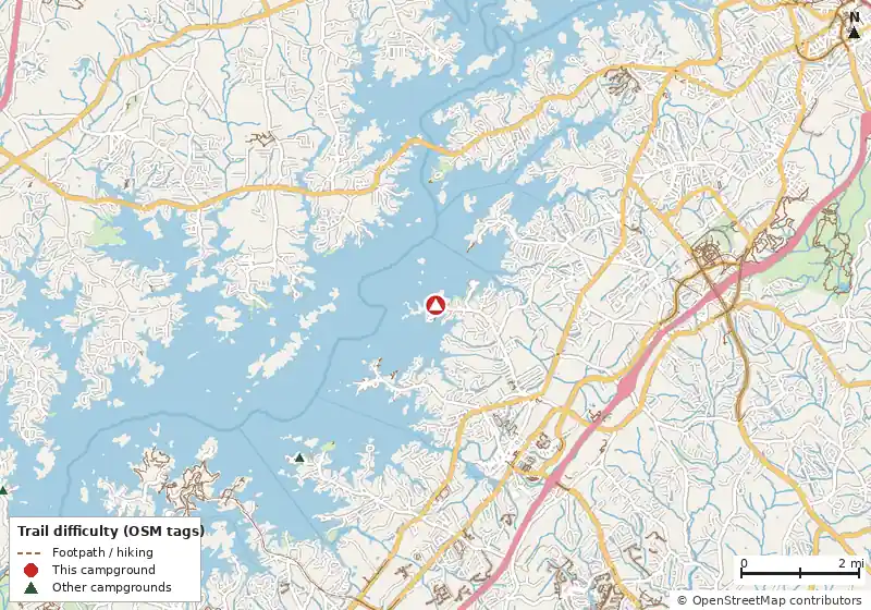 Map of roads, water and trails within about 5 miles of Old Federal