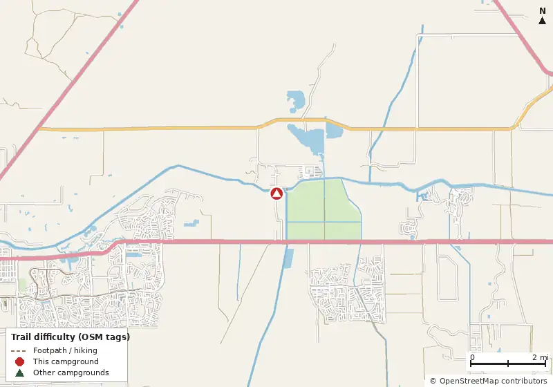 Map of roads, water and trails within about 5 miles of Ortona South