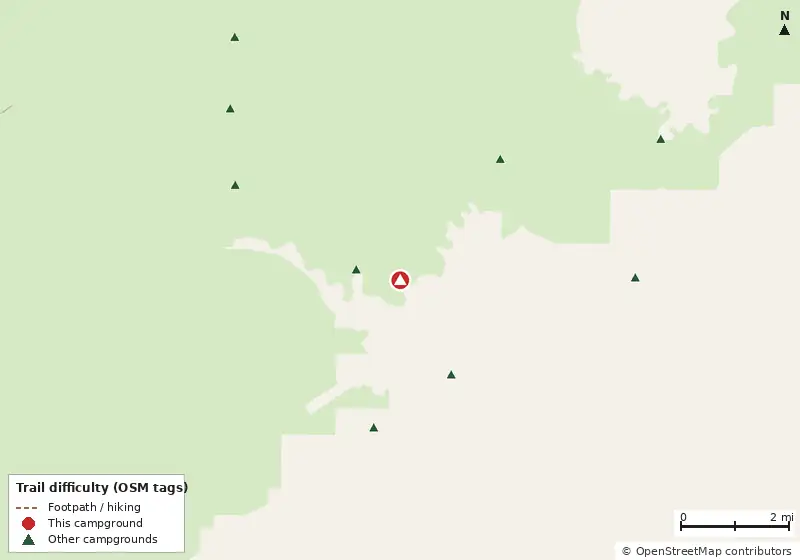 Map of roads, water and trails within about 5 miles of Oxbow Camp