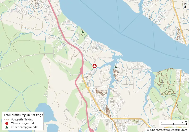 Map of roads, water and trails within about 5 miles of Paul's RV Park & Boat Ramp